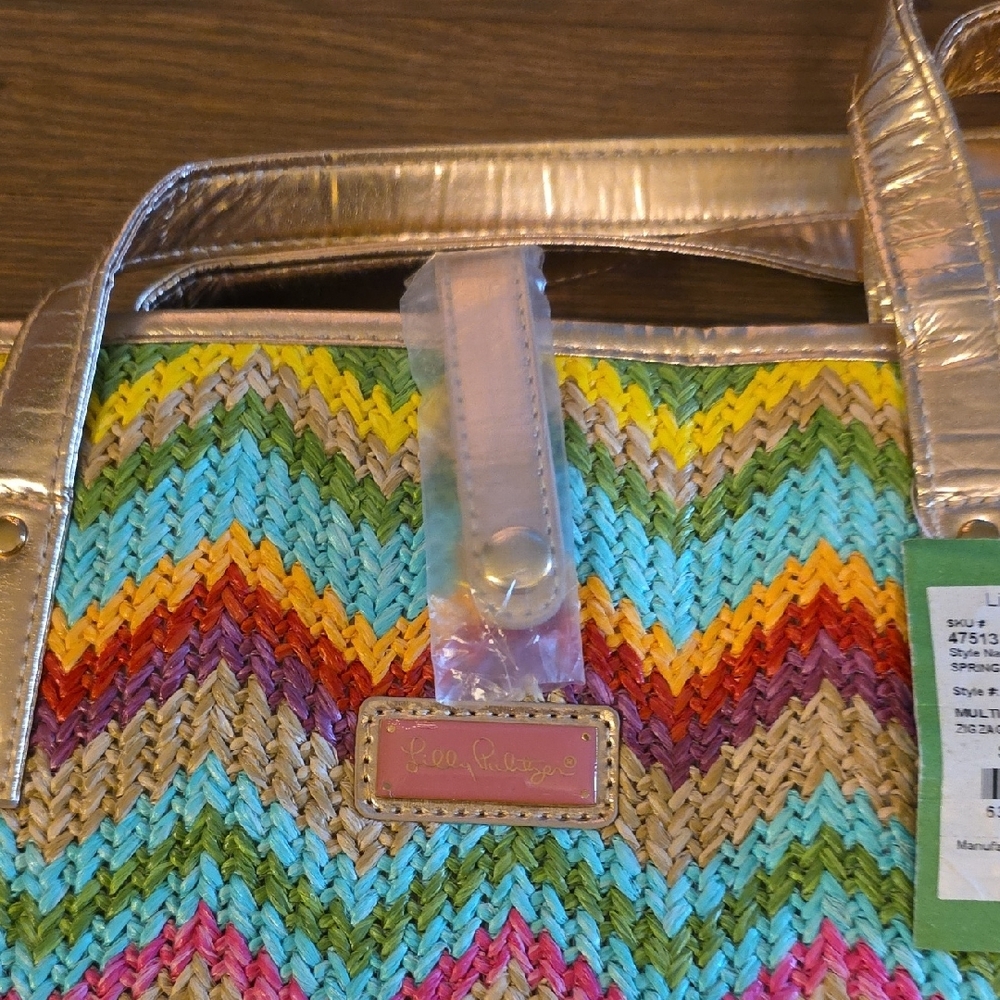 Lilly Pulitzer Multicolor Spring Fling Straw Chevron Tote. NEW - Picture 11 of 11